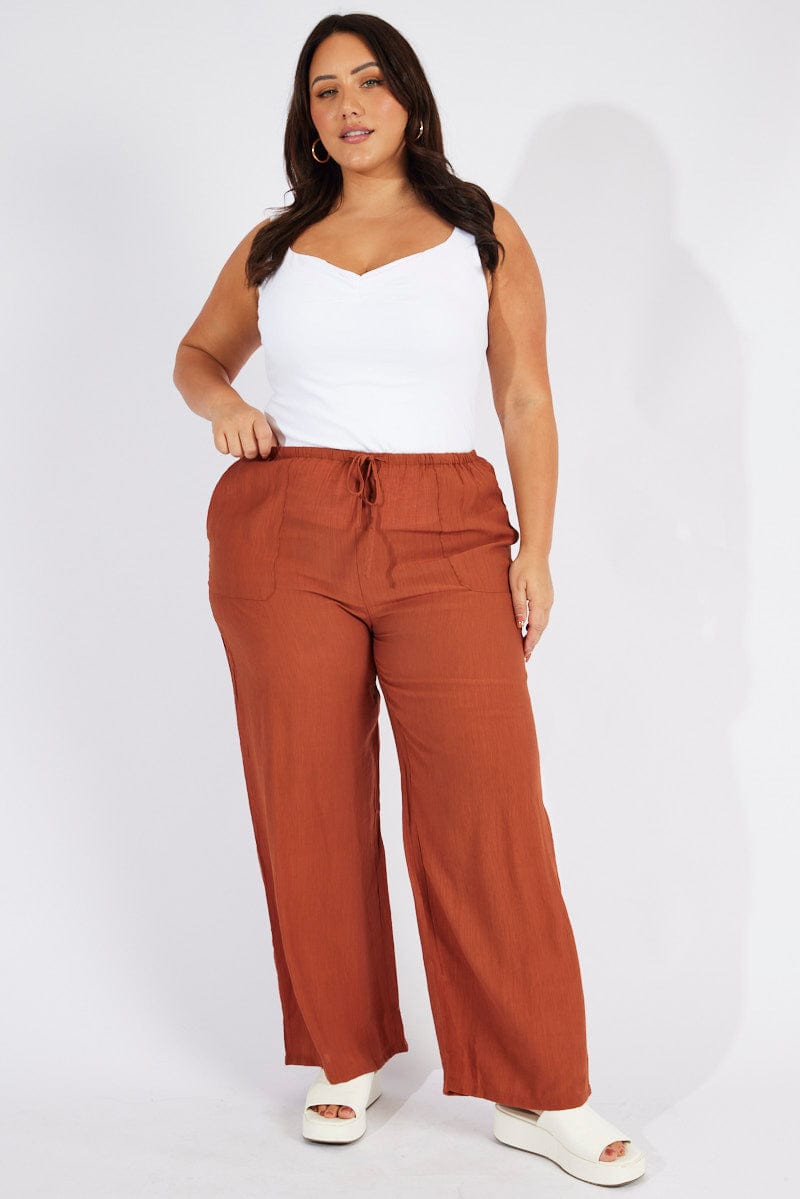 Brown Wide Leg Pants High Rise for YouandAll Fashion