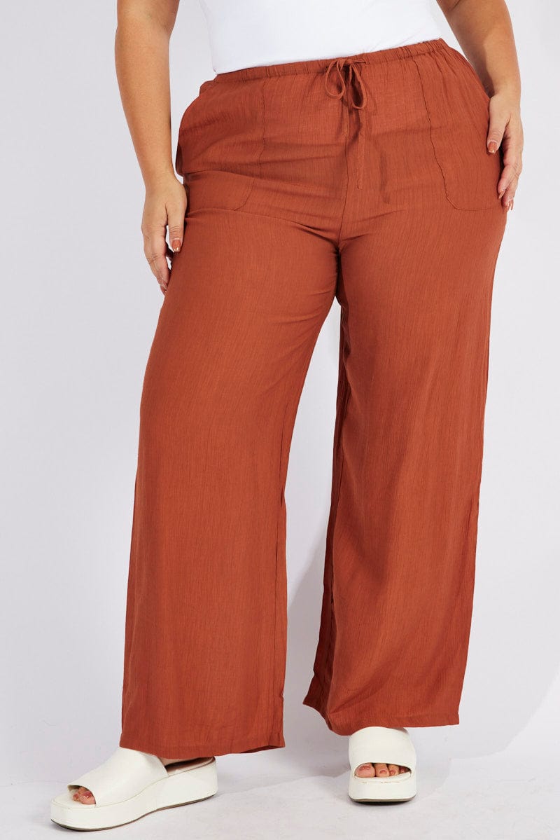 Brown Wide Leg Pants High Rise for YouandAll Fashion