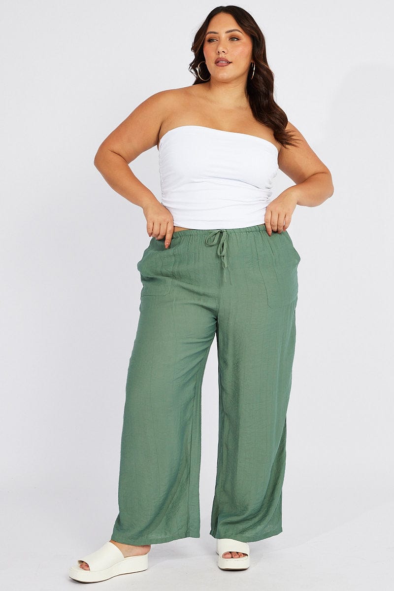 Green Wide Leg Pants High Rise for YouandAll Fashion