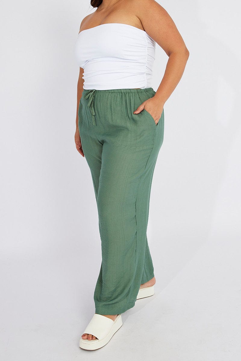 Green Wide Leg Pants High Rise for YouandAll Fashion