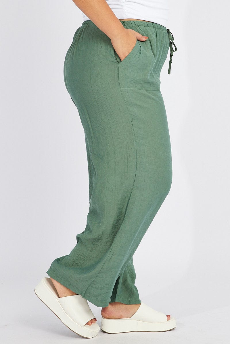 Green Wide Leg Pants High Rise for YouandAll Fashion