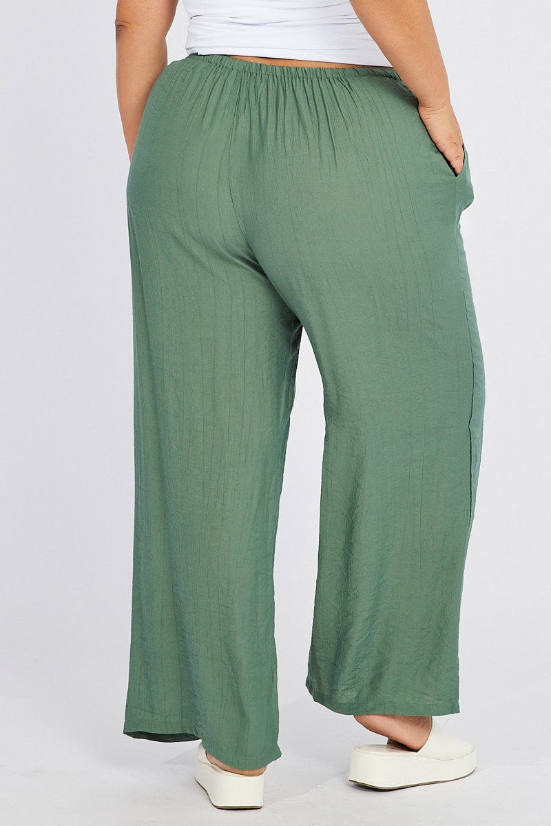 Green Wide Leg Pants High Rise for YouandAll Fashion