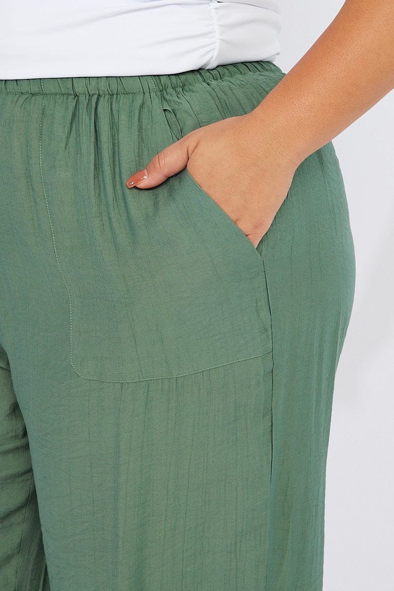 Green Wide Leg Pants High Rise for YouandAll Fashion