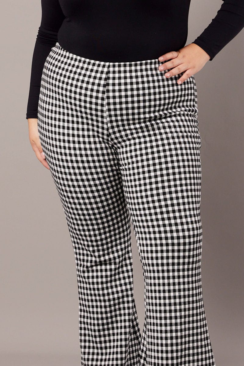 Black Check Flare Leg Pants High Rise for YouandAll Fashion