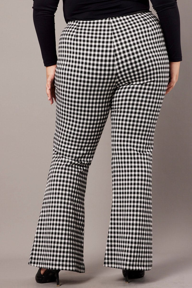 Black Check Flare Leg Pants High Rise for YouandAll Fashion