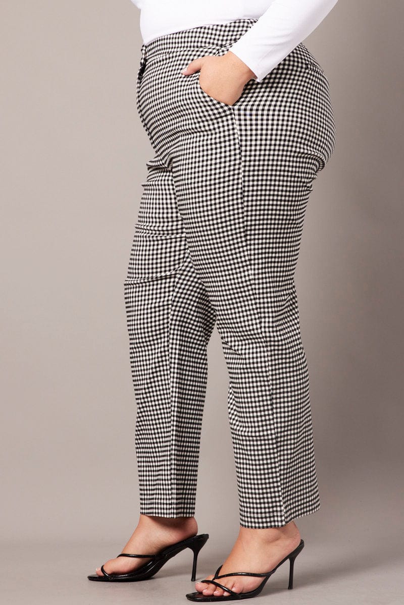 Black Check Slim Pants High Rise for YouandAll Fashion