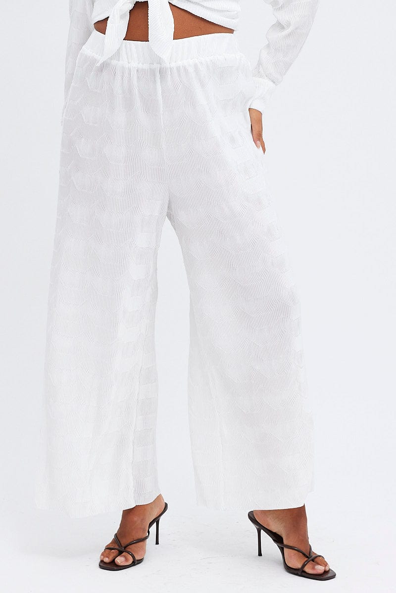 White Plisse Pants Wide Leg High Rise for YouandAll Fashion