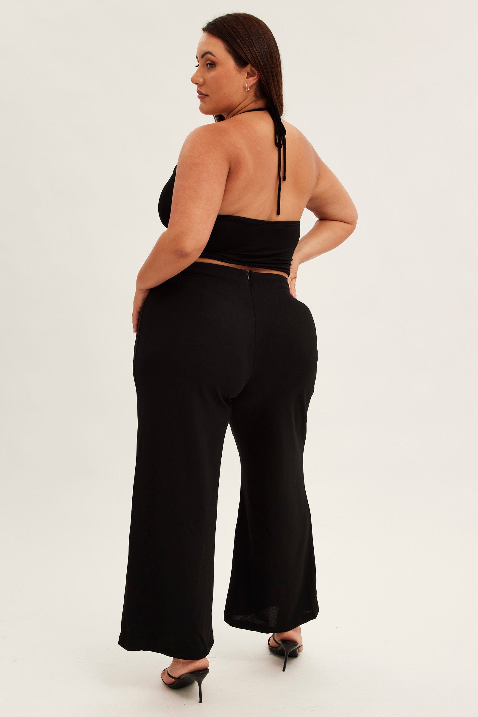 Black Wide Leg Pants High Rise Chain Belt for YouandAll Fashion