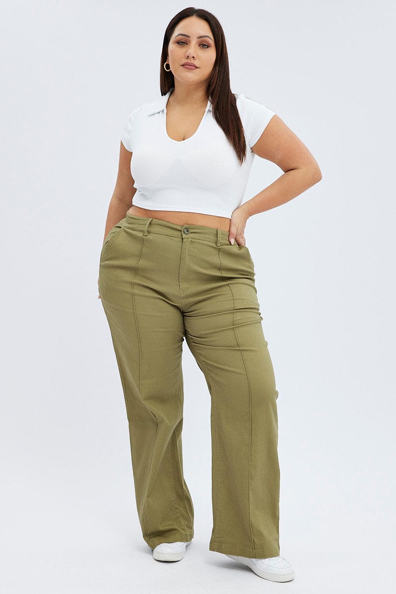 Green Wideleg Pants Seam Front Cotton | You + All