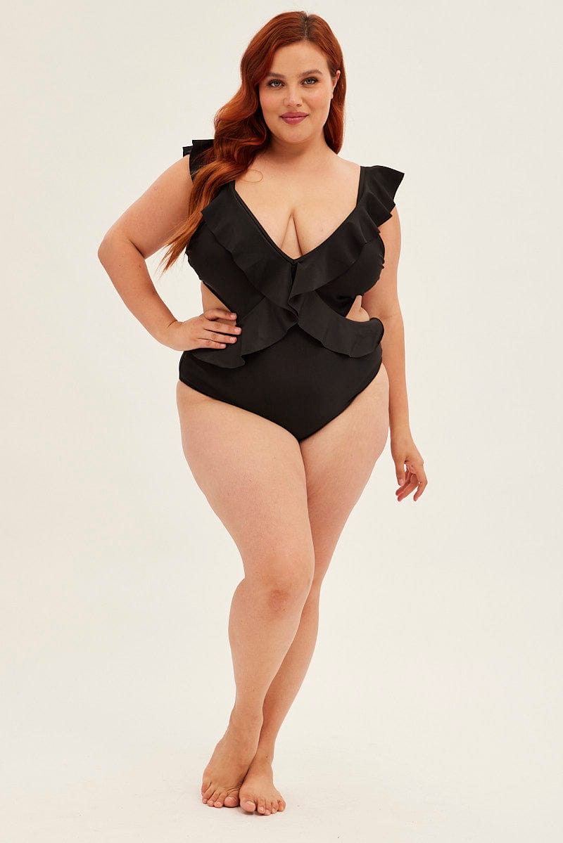 Black Frill Detail One Piece Swimsuit for YouandAll Fashion