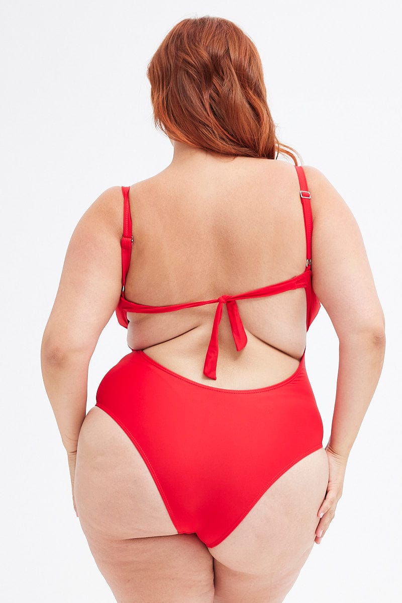 Red Mesh Patchwork One Piece Swimsuit for YouandAll Fashion