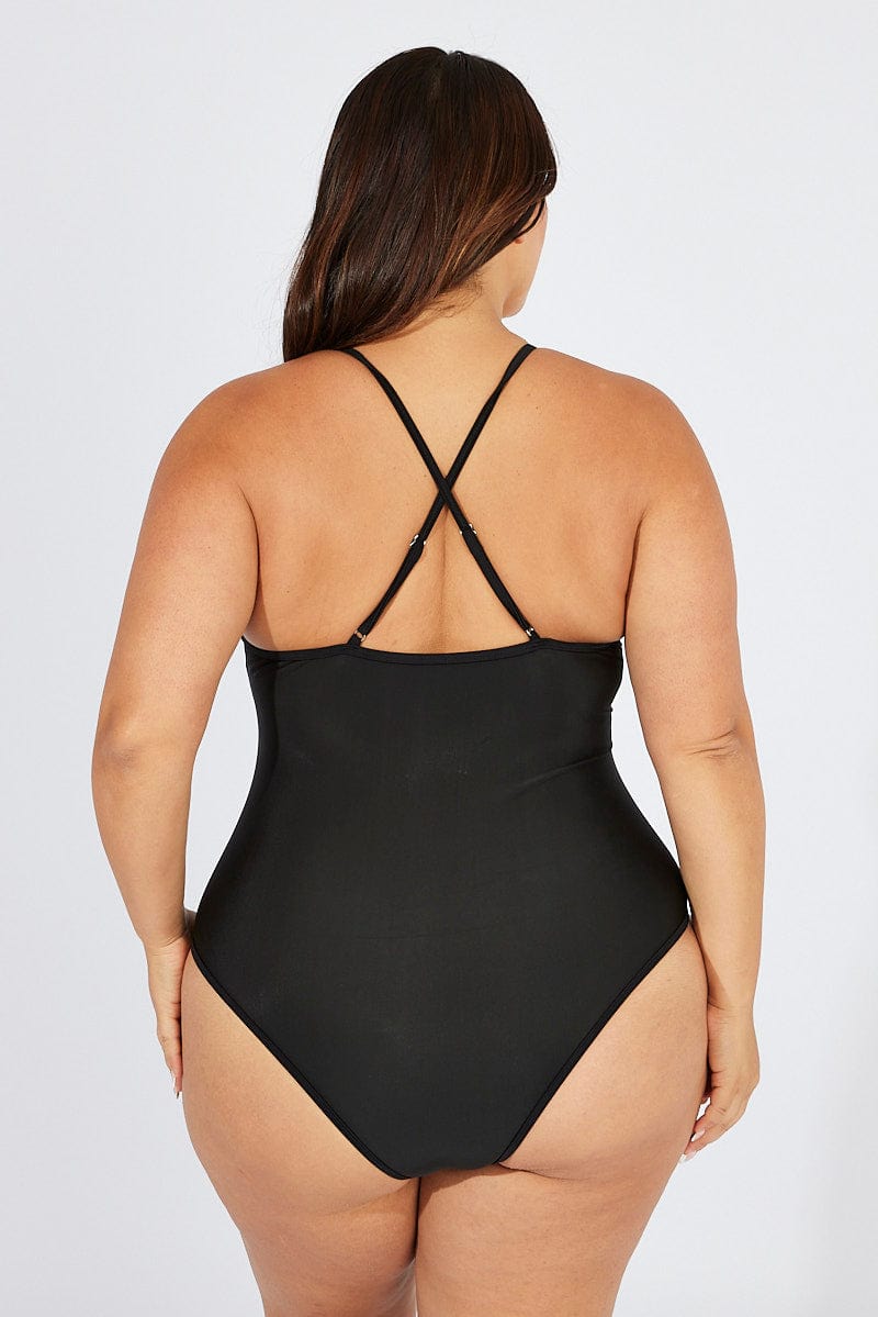 Black Mesh Contrast One Piece Swimsuit for YouandAll Fashion