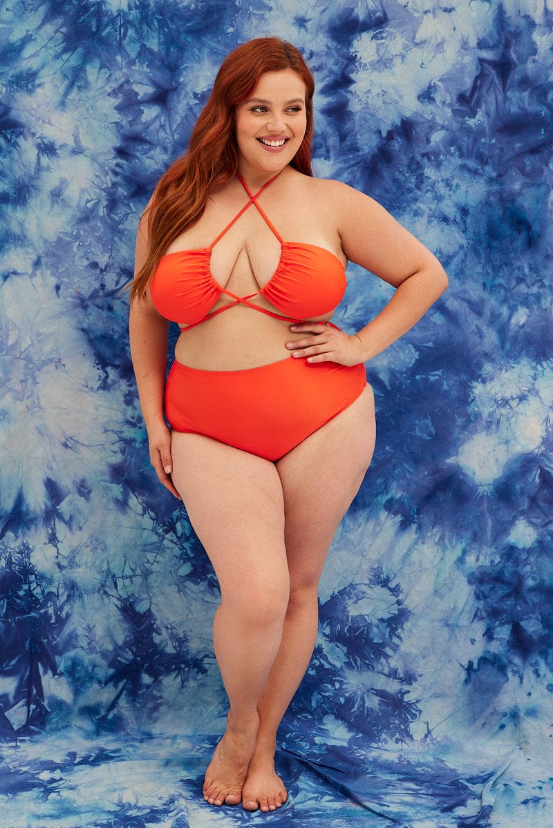 Orange Crossover Wrap Front Bikini Set for YouandAll Fashion