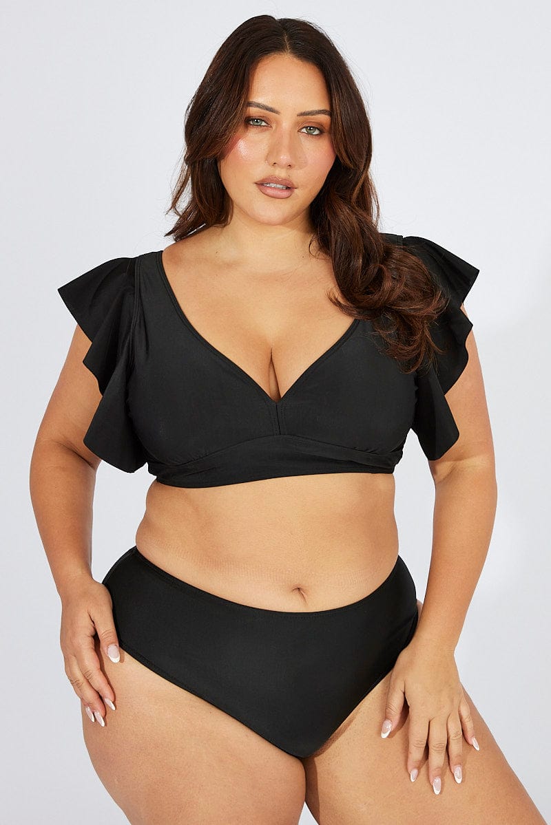 Black Flutter Sleeve Bikini Set Top and Shorts for YouandAll Fashion
