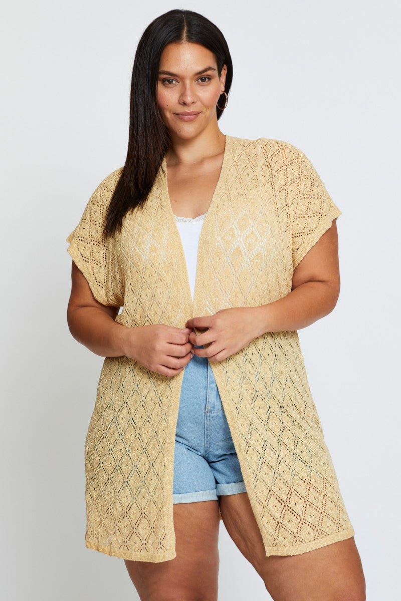 Camel Knit Cardigan Crochet Short Sleeve For Women By You And All
