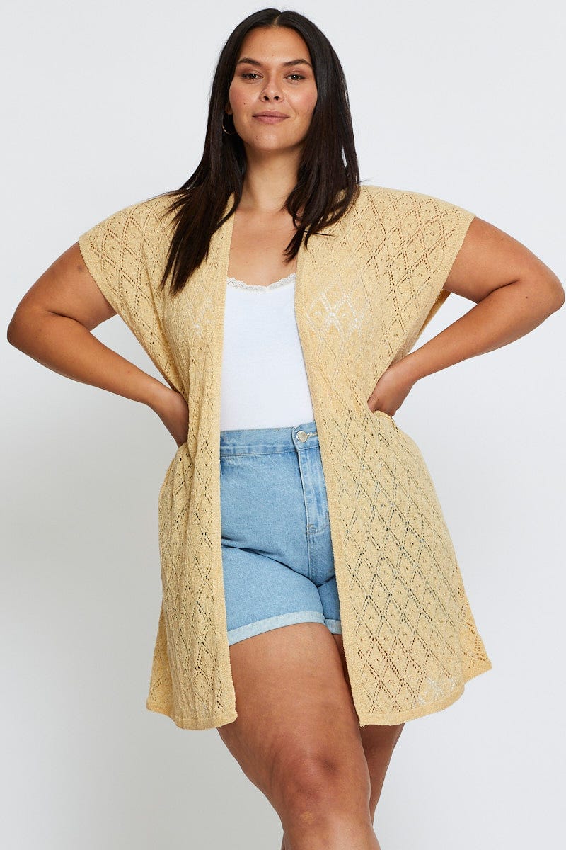 Camel Knit Cardigan Crochet Short Sleeve For Women By You And All