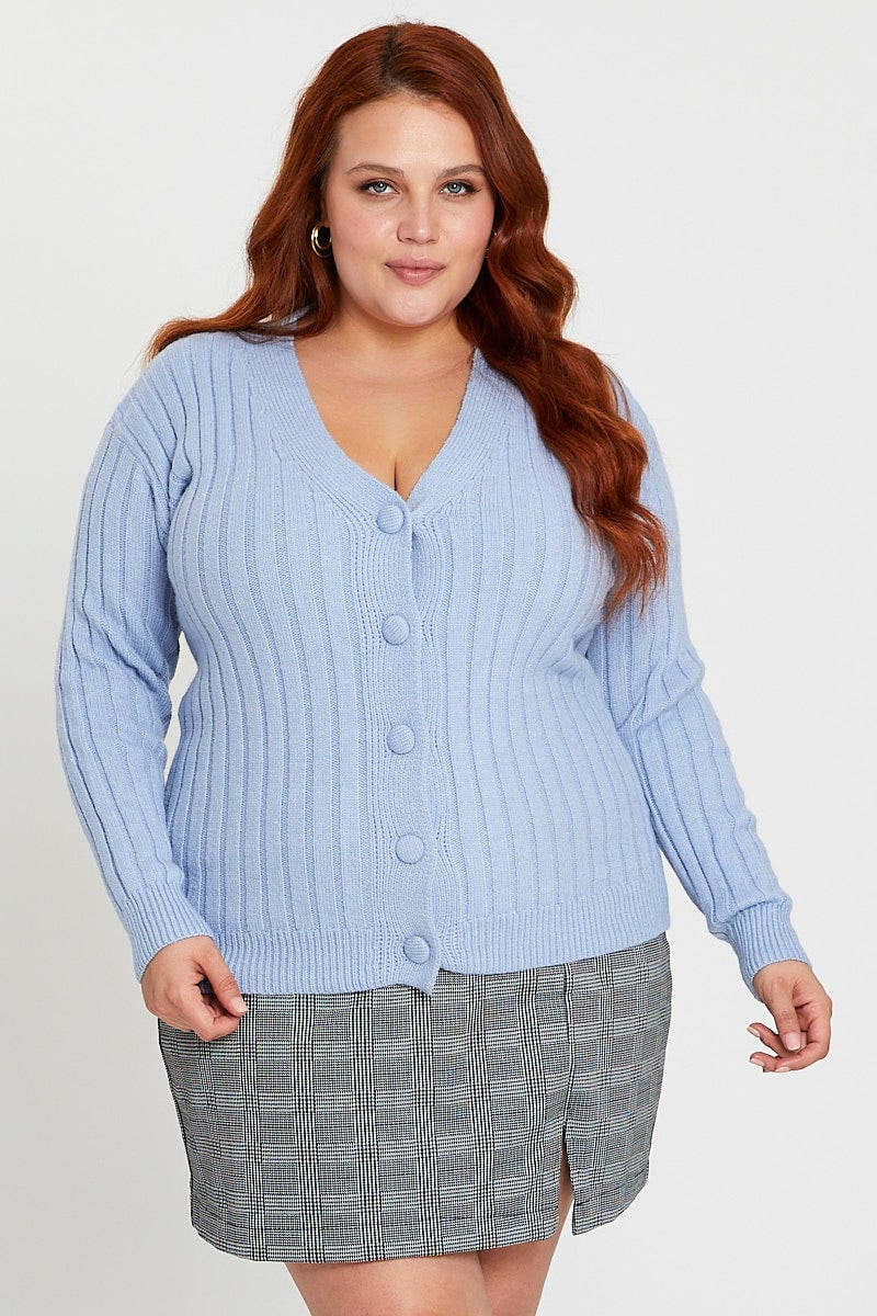 Blue Oversized Knit Rib Cardigan For Women By You And All