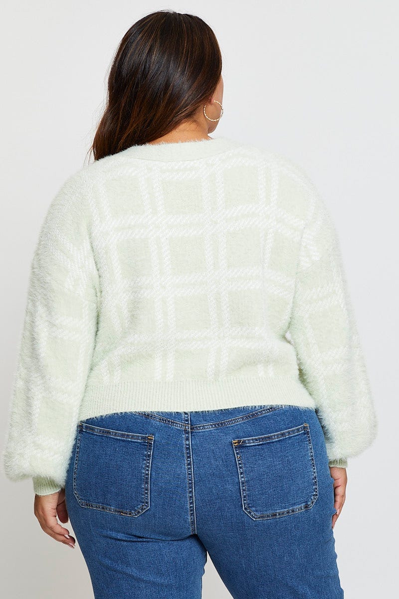 Check Cardigan Long Sleeve Check Fluffy Semi Crop For Women By You And All