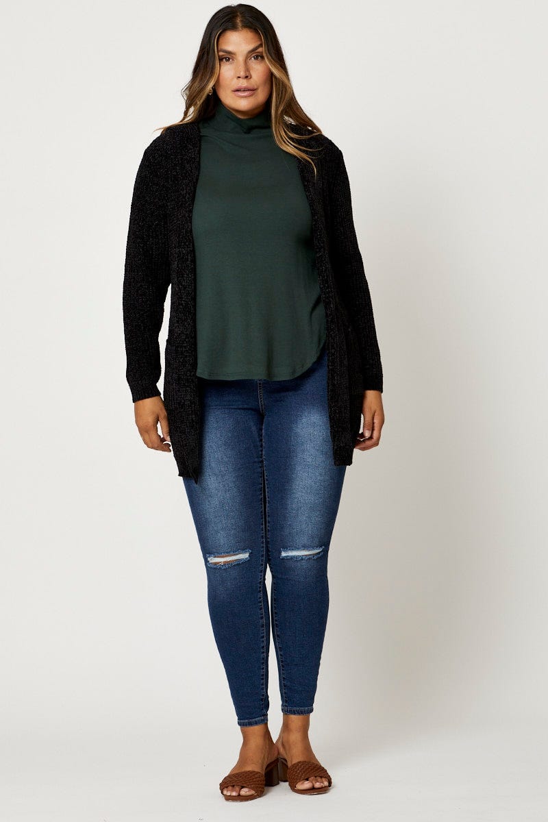 Black Cardigan Long Sleeve Chenille Knit For Women By You And All