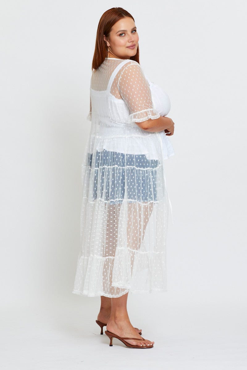 White Longline Cardigan Short Sleeve Crochet For Women By You And All