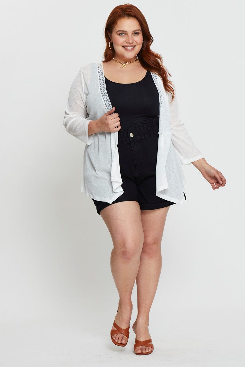 White Longline Cardigan Three-Quarter Sleeve Jersey For Women By You And All