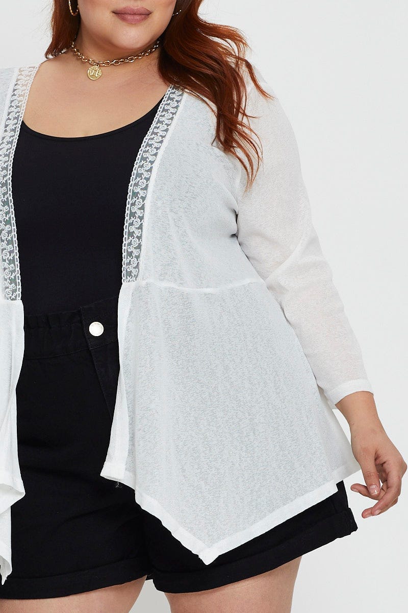 White Longline Cardigan Three-Quarter Sleeve Jersey For Women By You And All