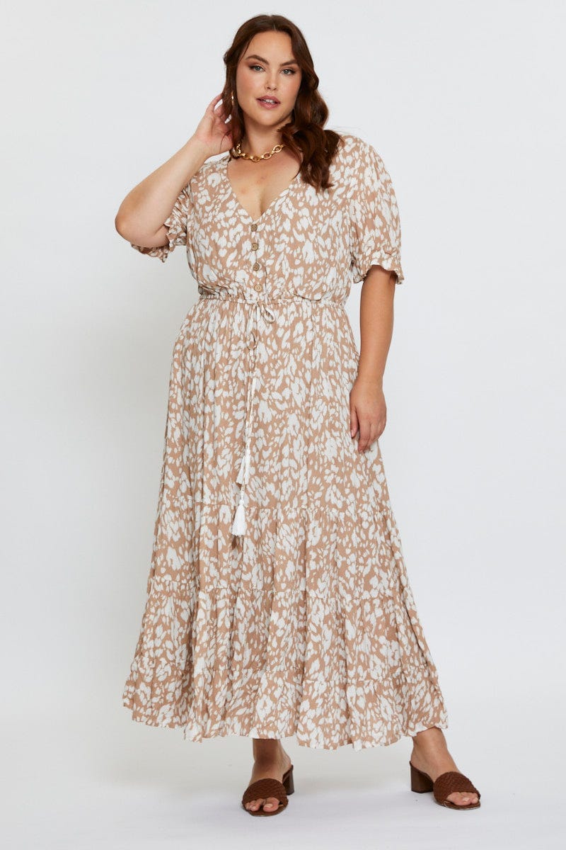 Animal Prt Plus Short Sleeve Animal Maxi Dress For Women By You And All