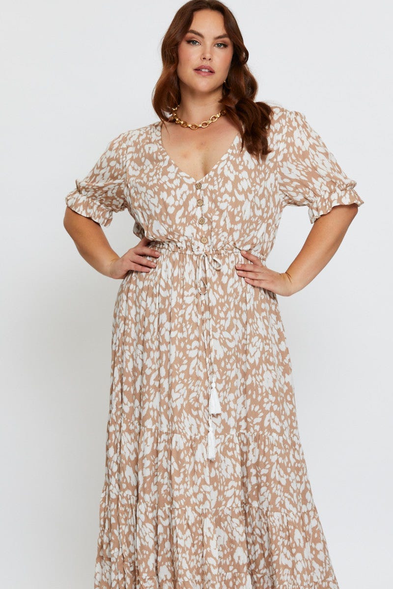 Animal Prt Plus Short Sleeve Animal Maxi Dress For Women By You And All