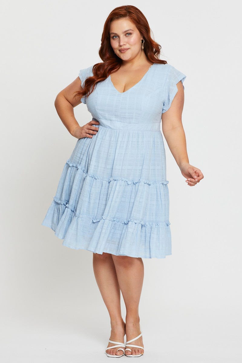 Blue Plus Short Sleeve Skater Dress For Women By You And All