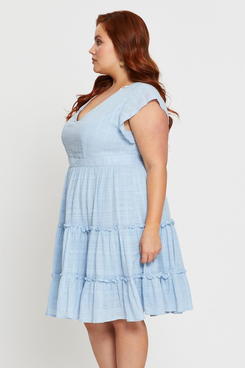 Blue Plus Short Sleeve Skater Dress For Women By You And All