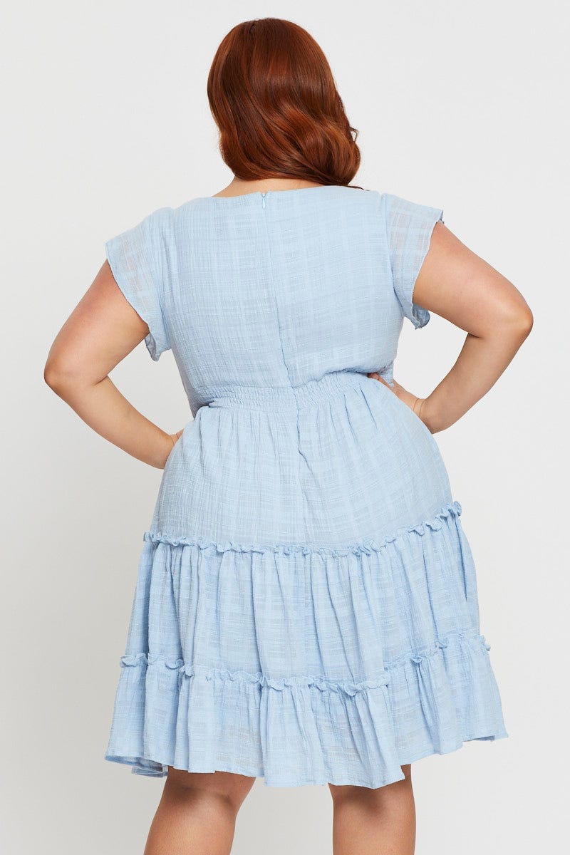 Blue Plus Short Sleeve Skater Dress For Women By You And All