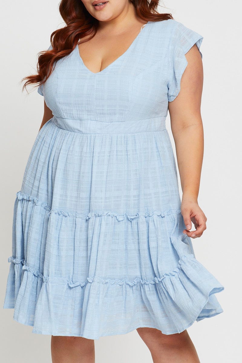 Blue Plus Short Sleeve Skater Dress For Women By You And All