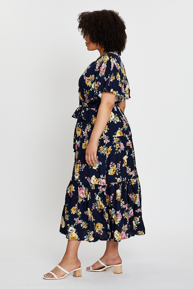 Floral Prt Short Sleeve Tiered Floral Maxi Dress For Women By You And All