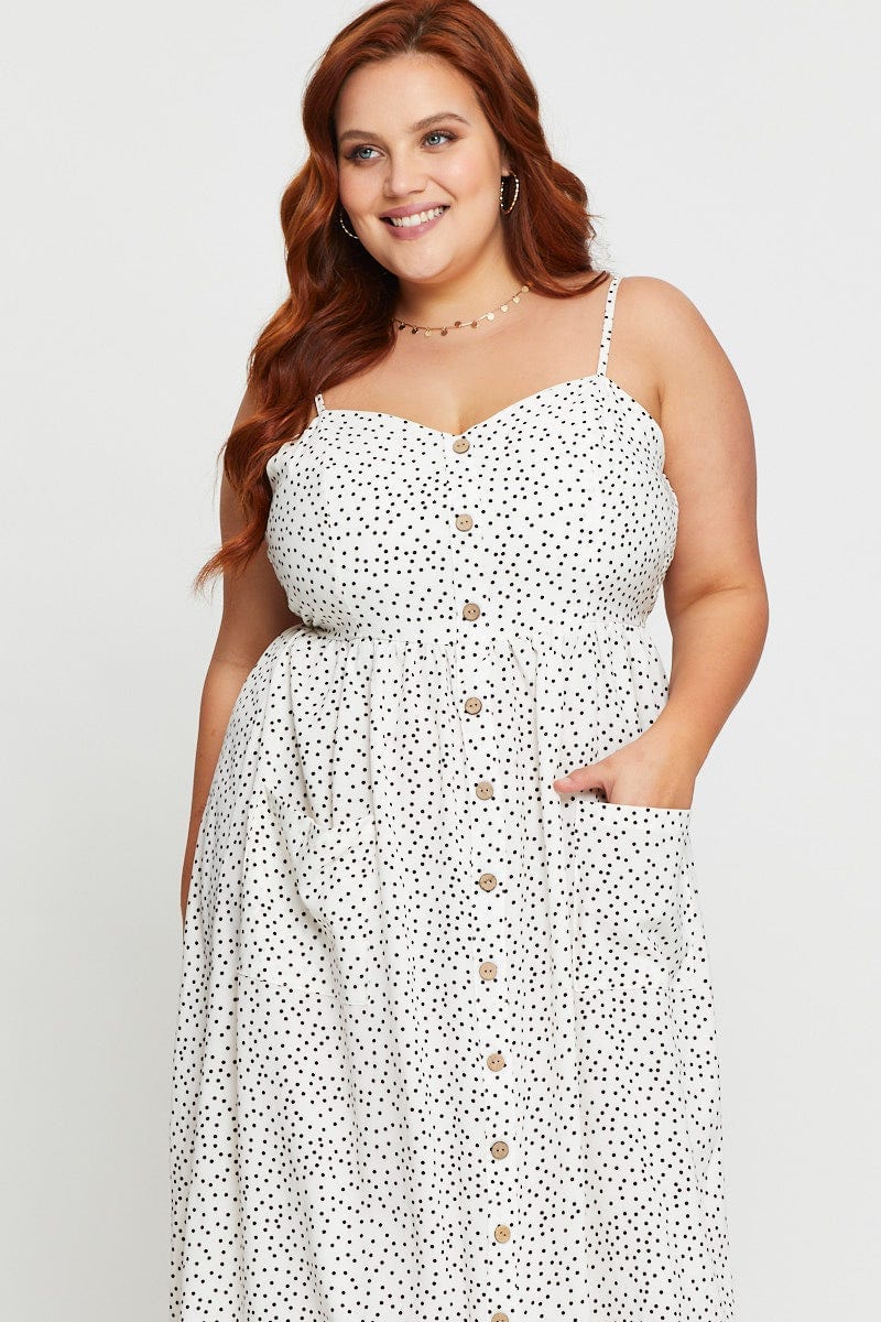 Polka Dot Midi Dress V-Neck Sleeveless For Women By You And All
