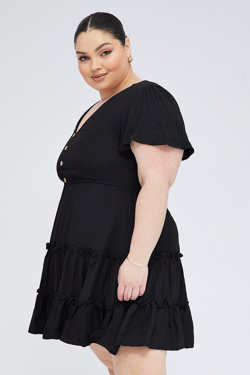 Black Fit And Flare Dress Short Sleeve V-neck | You & All Black Fit And Flare Dress Short Sleeve V-neck | You & All