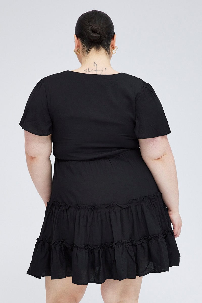 Black Fit And Flare Dress Short Sleeve V-neck | You & All Black Fit And Flare Dress Short Sleeve V-neck | You & All
