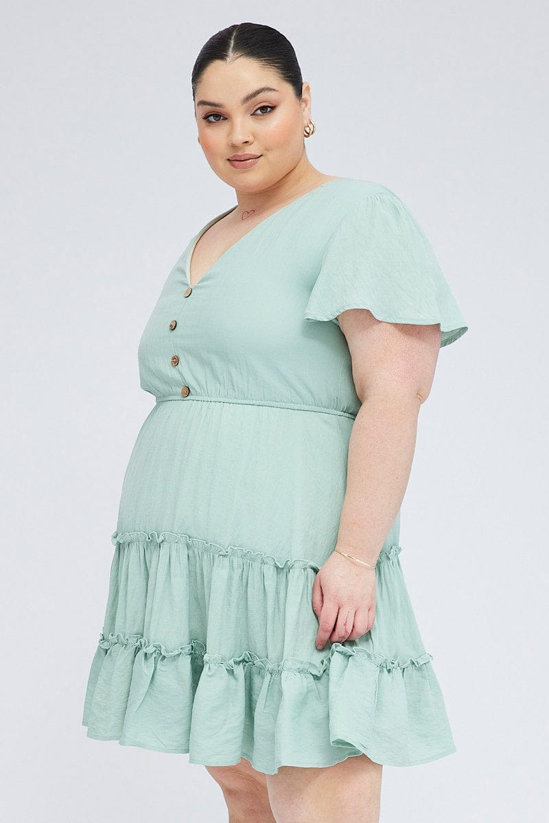 Green Fit And Flare Dress Short Sleeve V-neck | You & All Green Fit And Flare Dress Short Sleeve V-neck | You & All