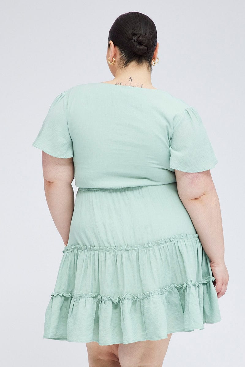 Green Fit And Flare Dress Short Sleeve V-neck | You & All Green Fit And Flare Dress Short Sleeve V-neck | You & All
