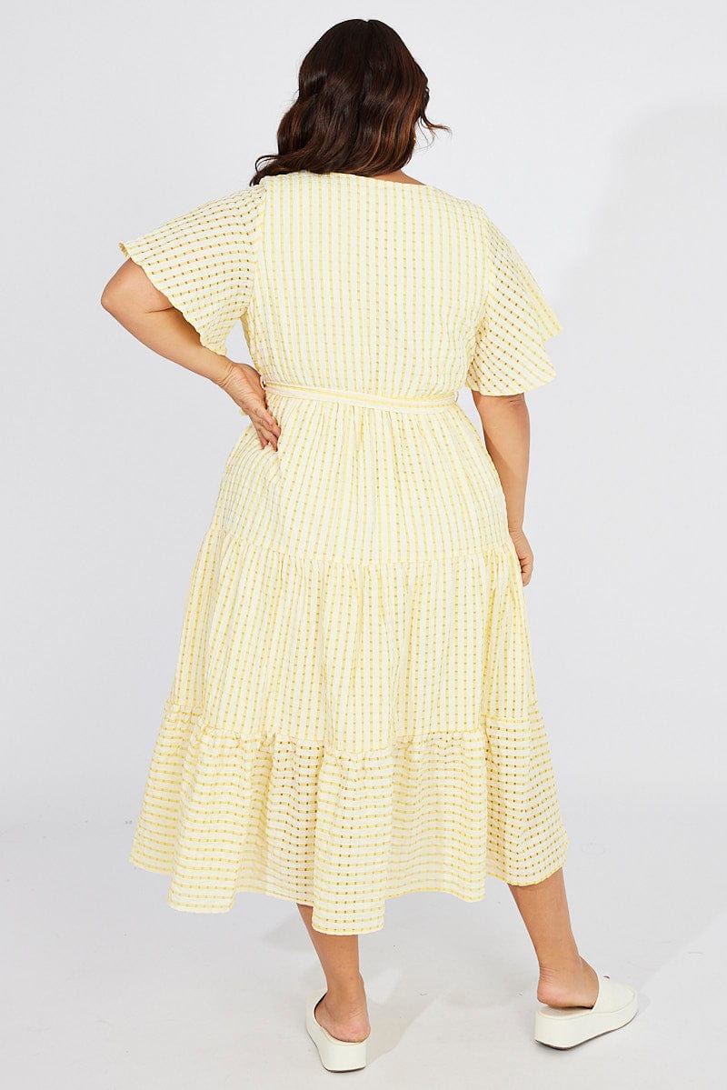Yellow Self Check Wrap Midi Dress for YouandAll Fashion