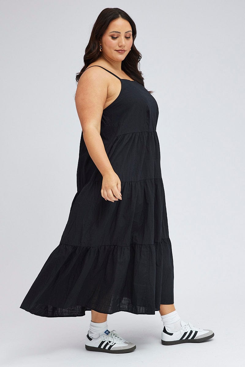 Black Sleeveless Cotton Maxidress With Pockets for YouandAll Fashion
