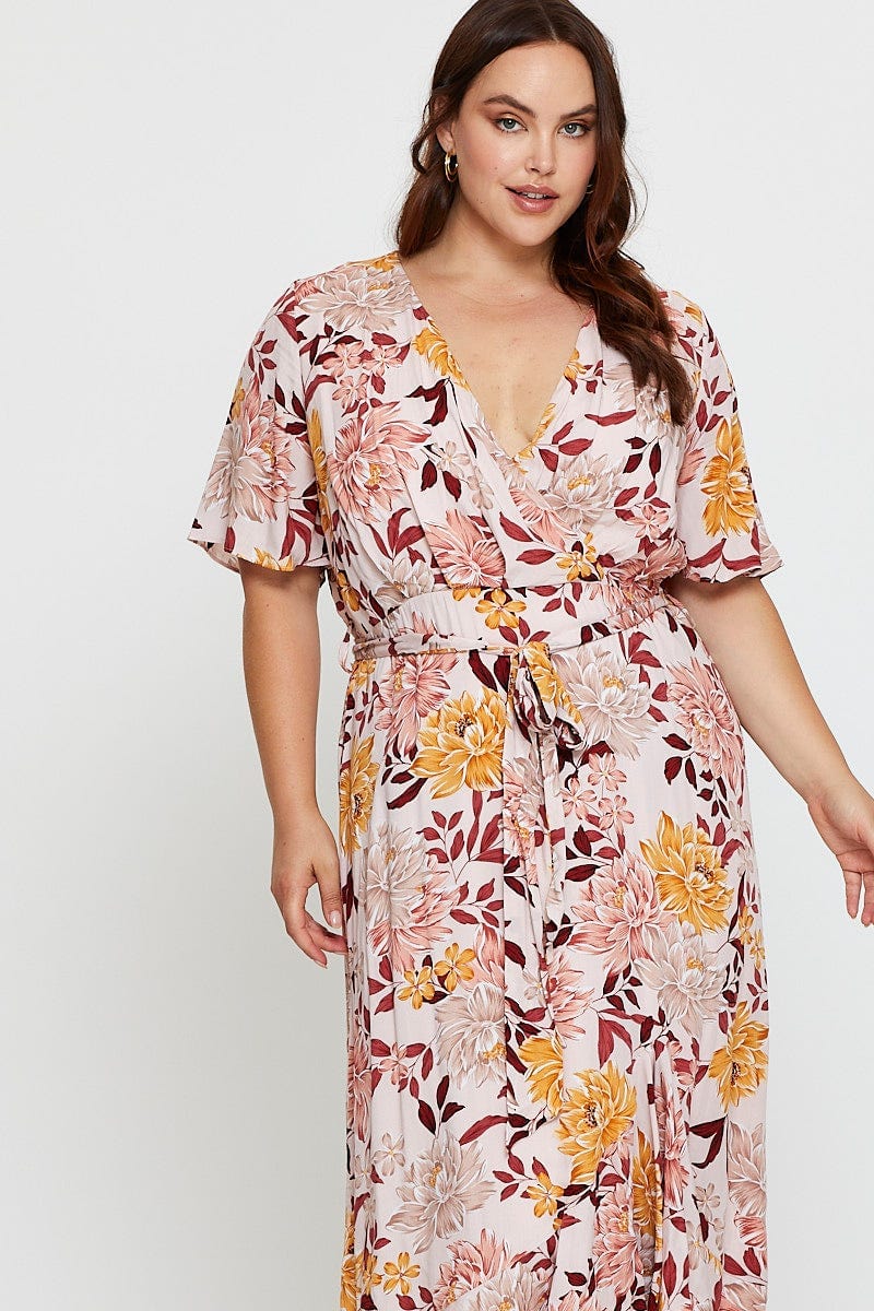 Floral Prt Maxi Dress V-Neck Short Sleeve For Women By You And All
