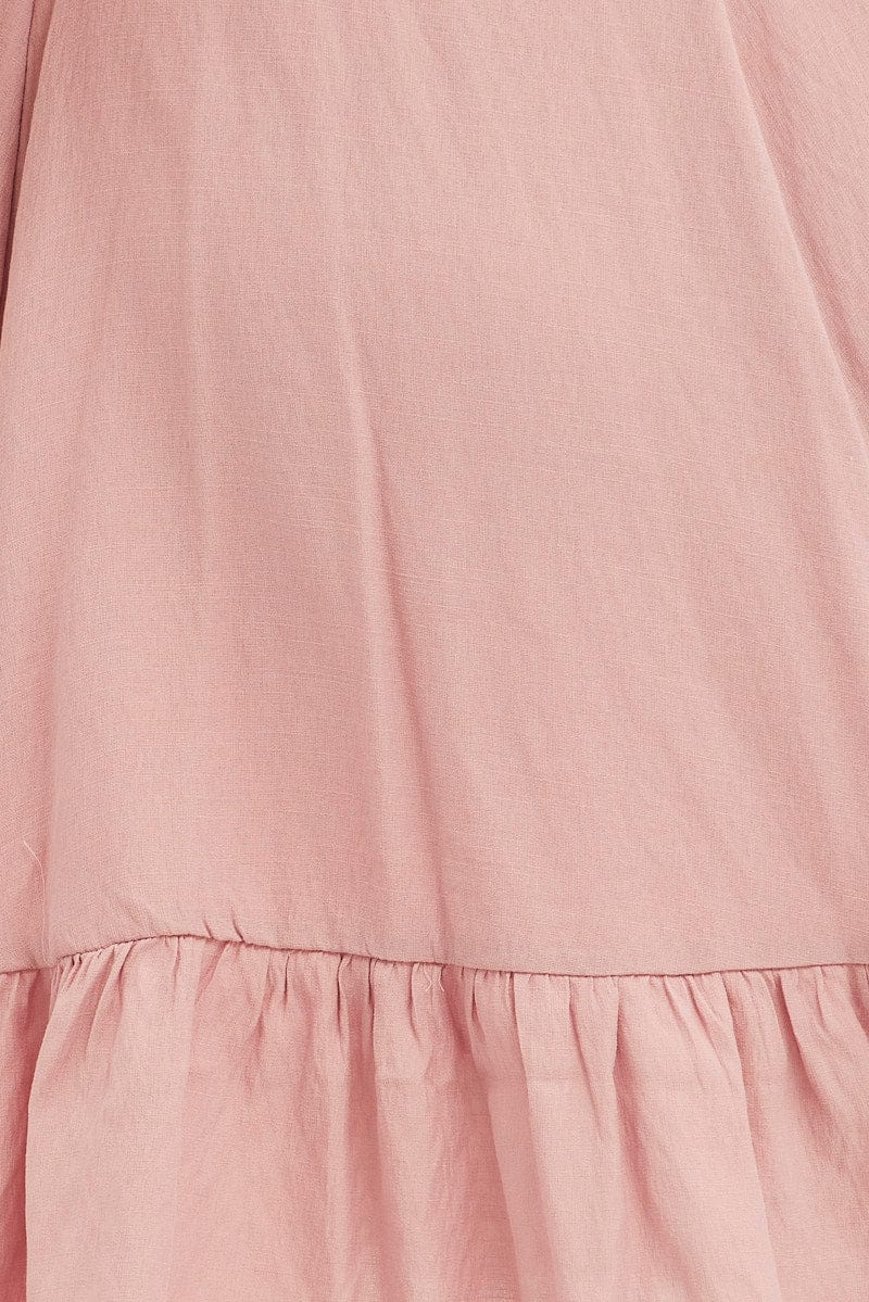 Pink Fit And Flare Dress Short Sleeve Shirred for YouandAll Fashion