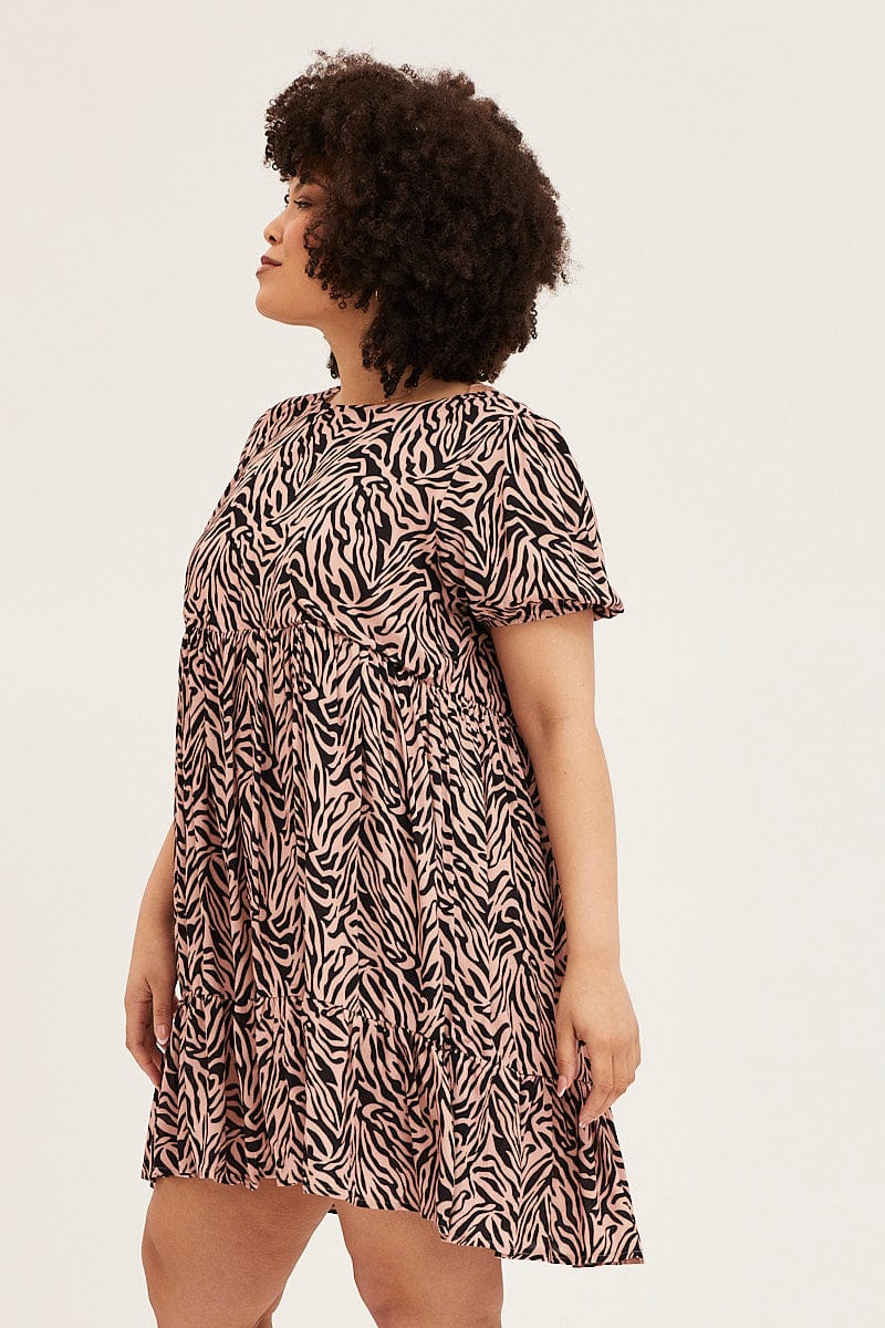 Plus Size Animal Print Short Sleeve Layer Dress for Women by You + All