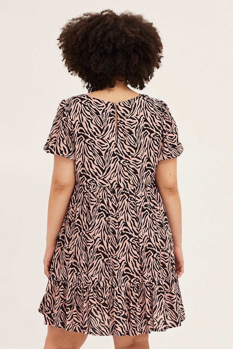 Plus Size Animal Print Short Sleeve Layer Dress for Women by You + All