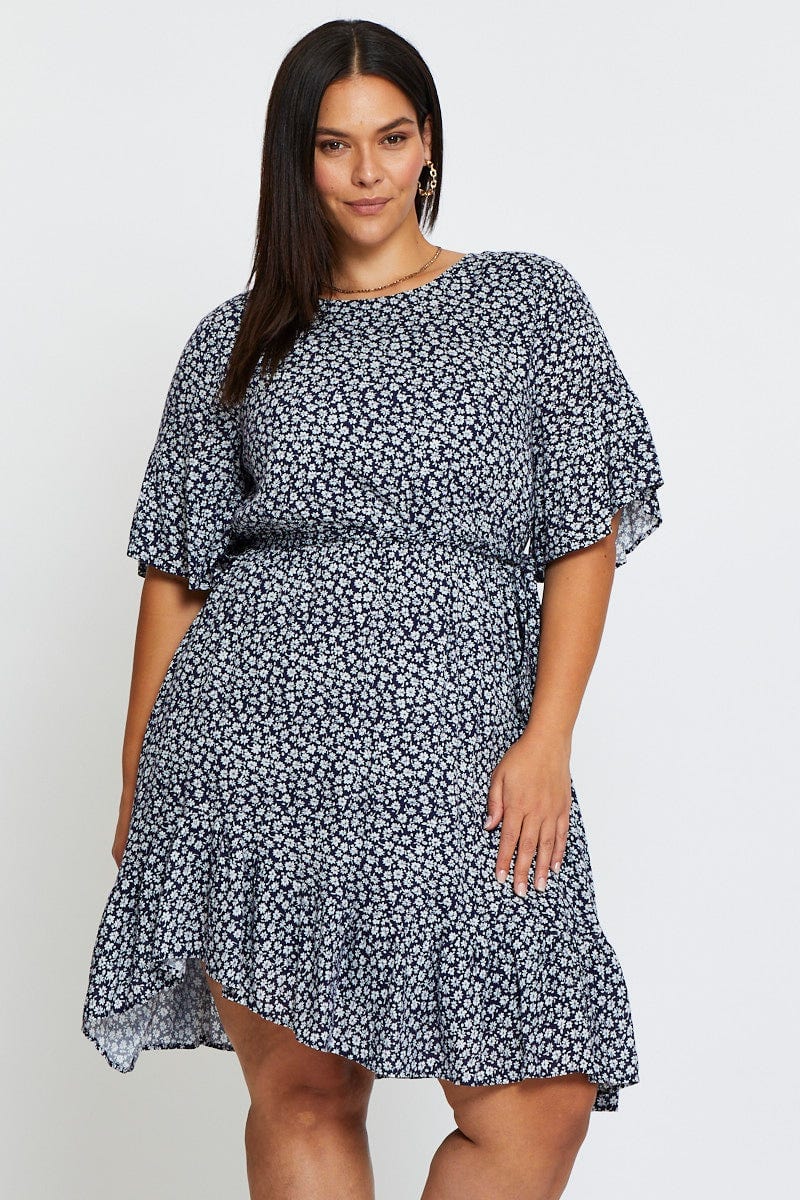 Floral Prt Skater Dress Short Sleeve Ruffle Hem For Women By You And All
