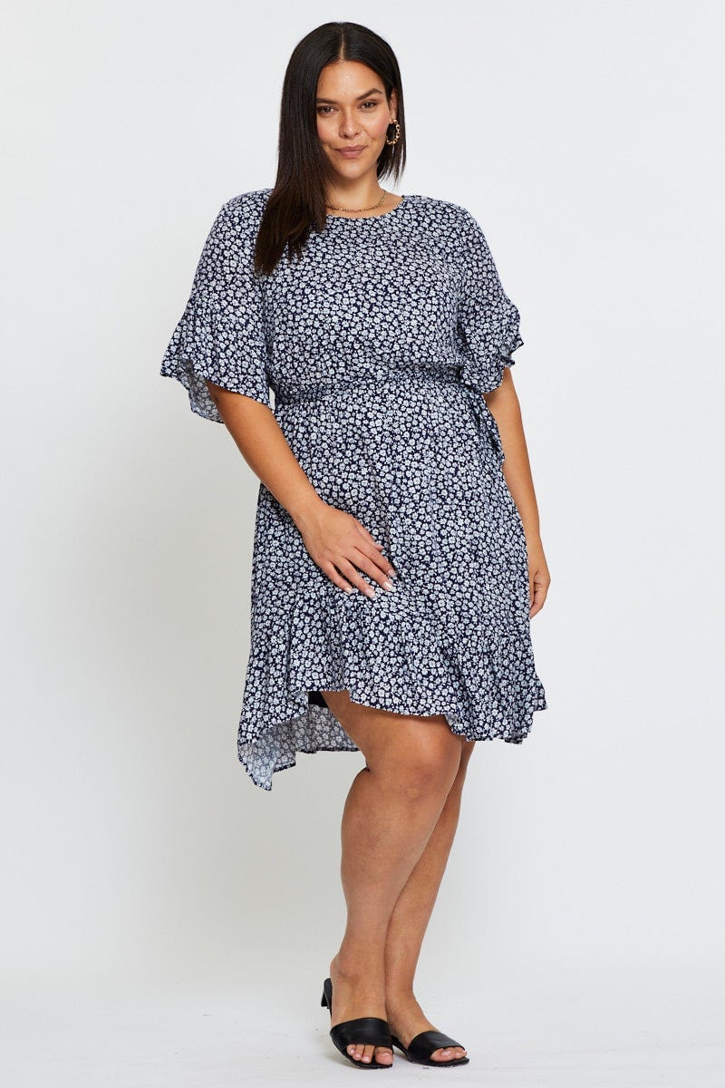Floral Prt Skater Dress Short Sleeve Ruffle Hem For Women By You And All