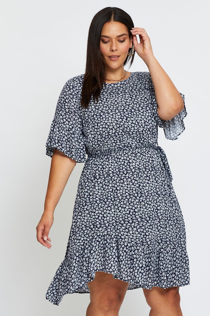 Floral Prt Skater Dress Short Sleeve Ruffle Hem For Women By You And All