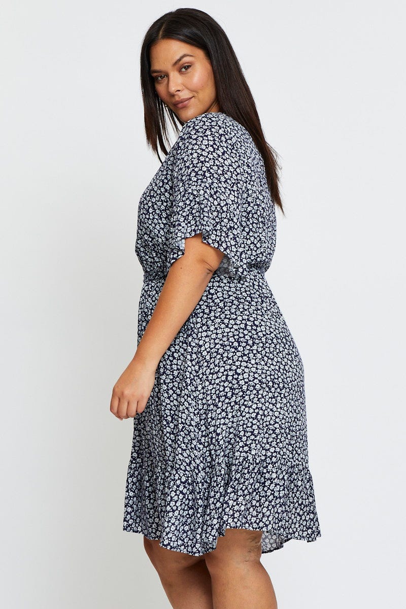 Floral Prt Skater Dress Short Sleeve Ruffle Hem For Women By You And All