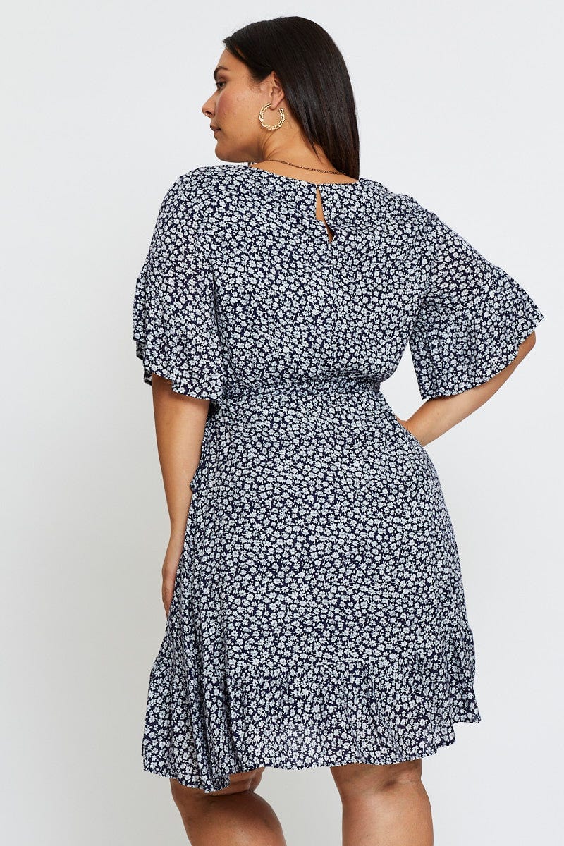 Floral Prt Skater Dress Short Sleeve Ruffle Hem For Women By You And All