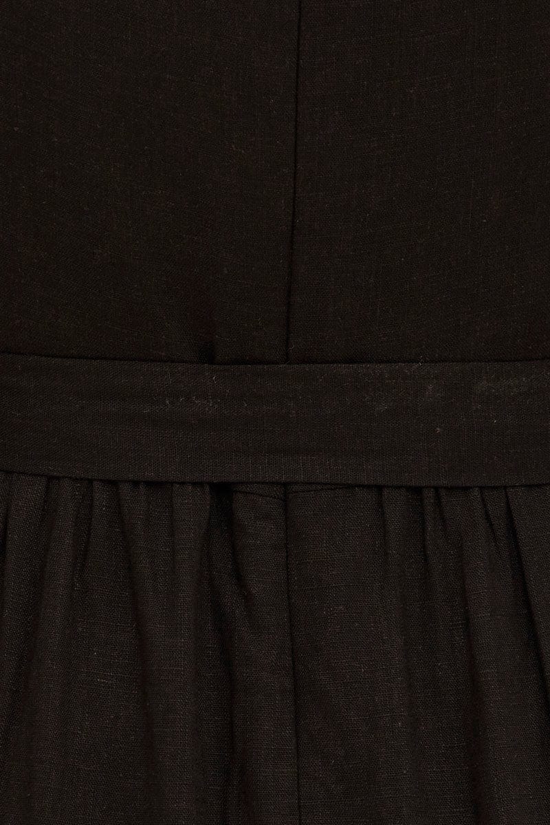 Black Midi Dress Puff Sleeve Belt Frill Hem for YouandAll Fashion